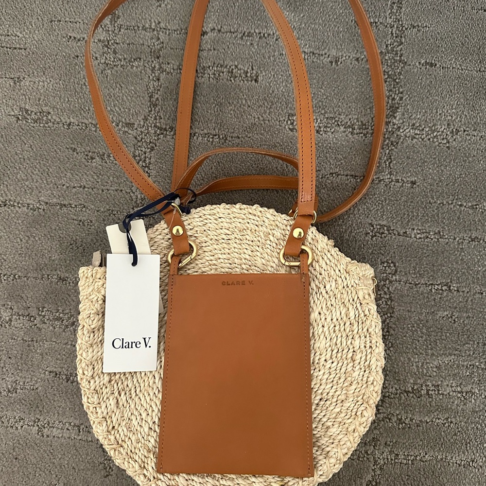 Clare V Poche Moyen Alice in Cream w/ Cuoio Vachetta NWT